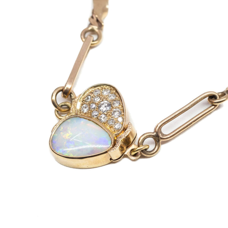 14ct Yellow Gold Opal & Diamond Pendant + 9ct Chain Val $6910 #13781