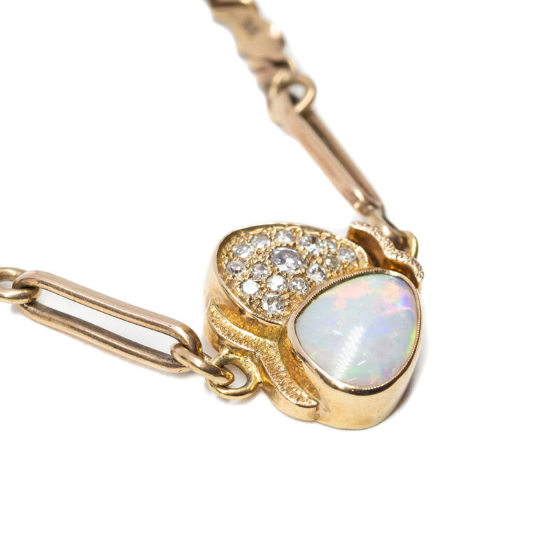 14ct Yellow Gold Opal & Diamond Pendant + 9ct Chain Val $6910 #13781