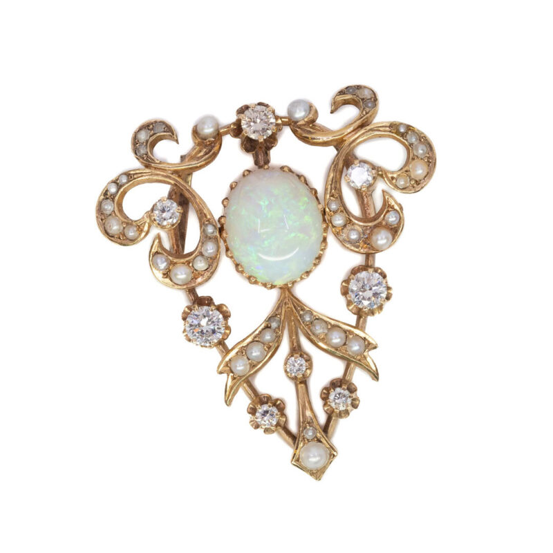 14ct Yellow Gold Edwardian Opal Diamond & Pearl Pendant Val $10795 #52410