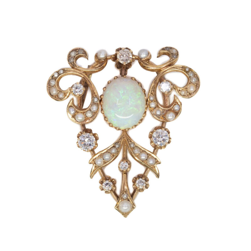 14ct Yellow Gold Edwardian Opal Diamond & Pearl Pendant Val $10795 #52410