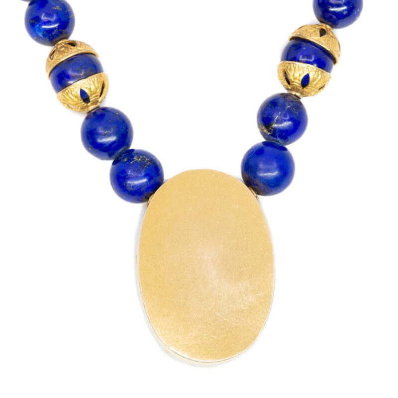 18ct Gold Egyptian Isis Lapis Lazuli Beaded Necklace with Pendant #55672 - Image 4