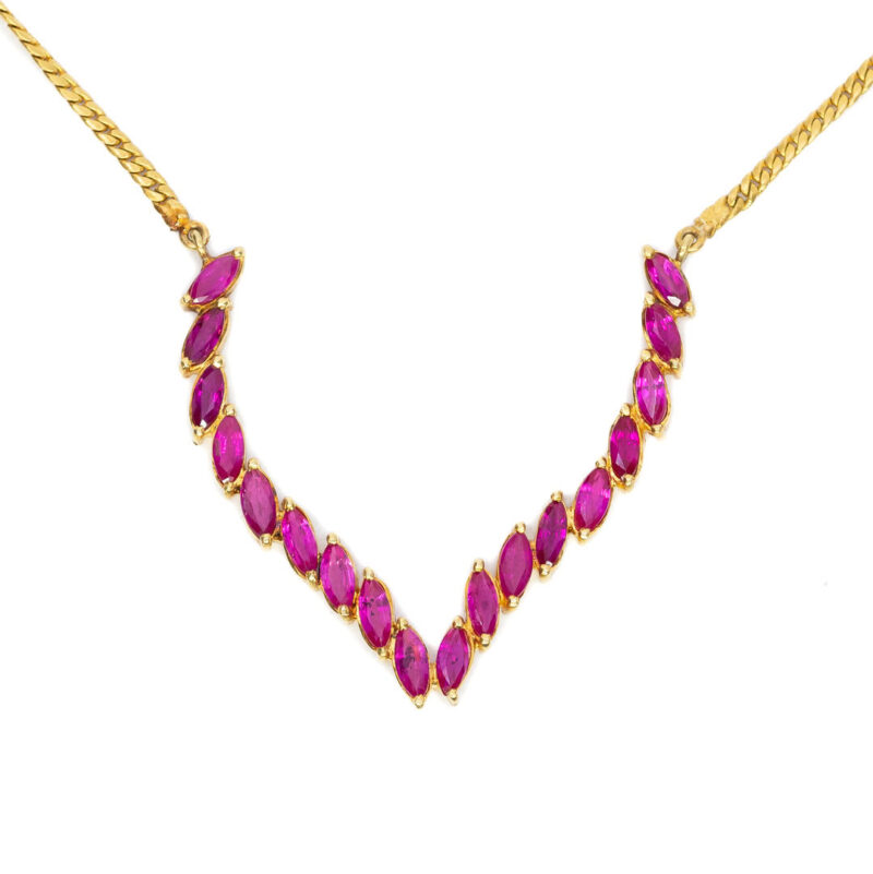 23ct Yellow Gold Natural Ruby Necklace 45cm #52797