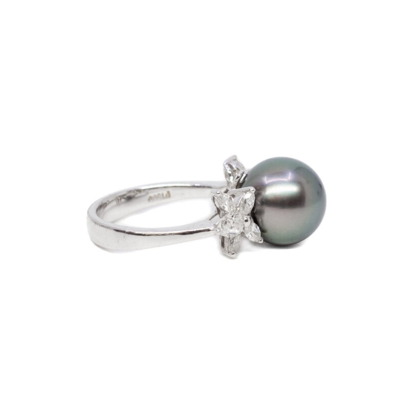 Platinum Tahitian Pearl & Diamond Ring (Val $8,800) Size K1/2 #19609