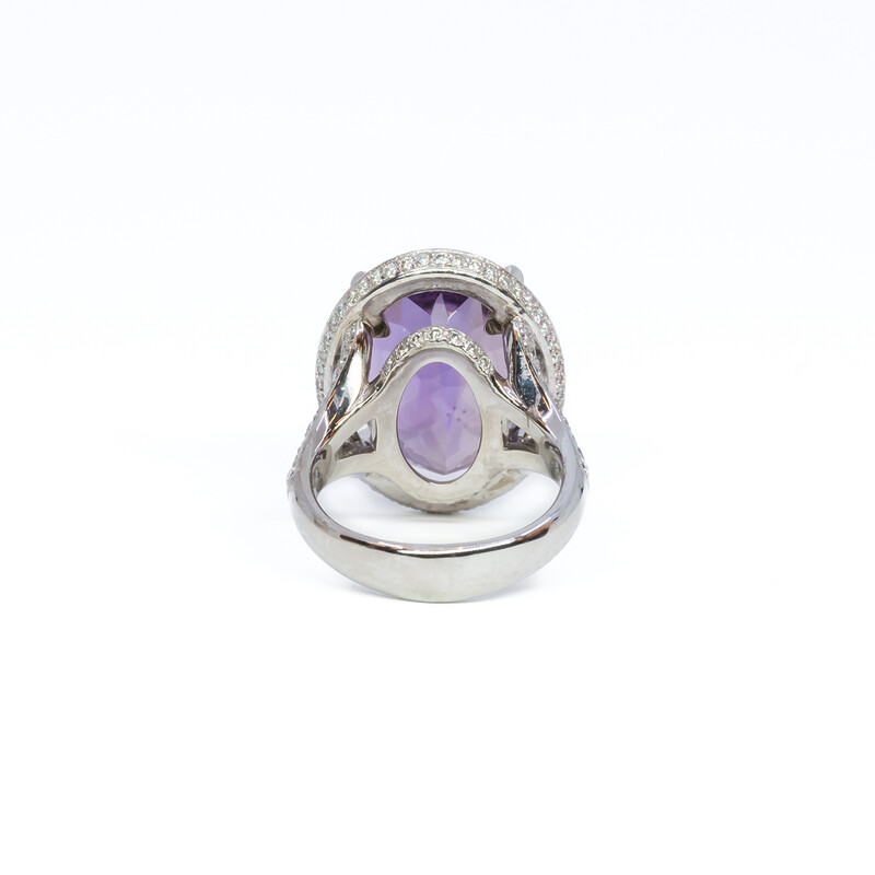 18ct Gold 18.5ct Amethyst & 1.55ct TW Diamond Ring Val $10690 Size N 1/2 #57142