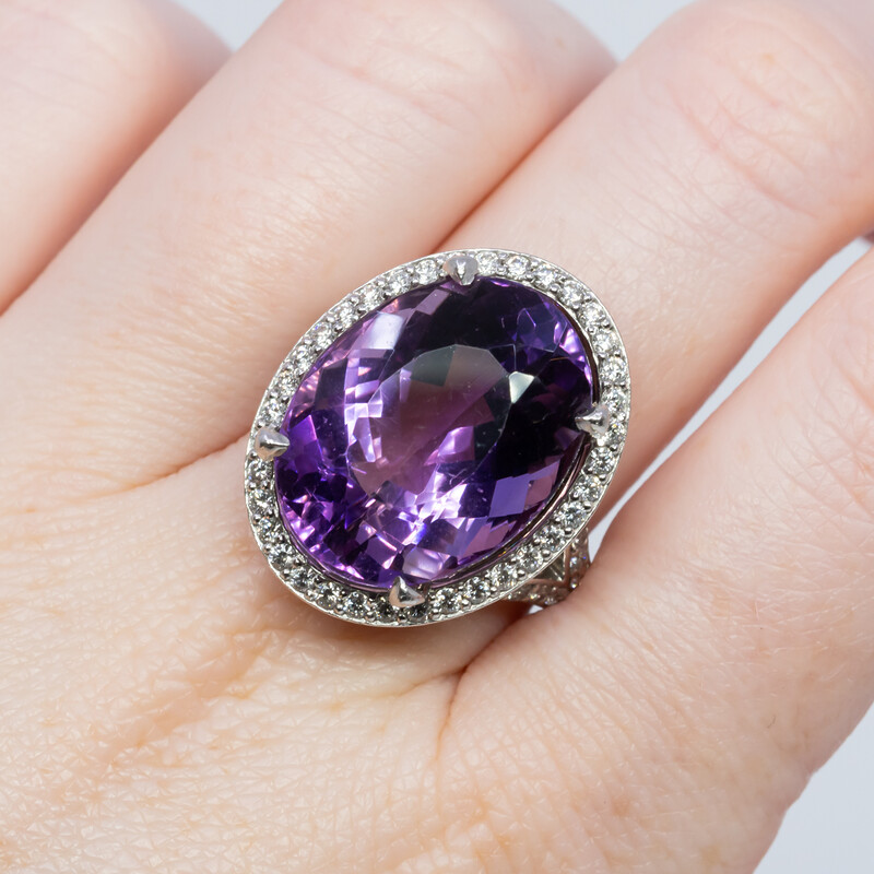 18ct Gold 18.5ct Amethyst & 1.55ct TW Diamond Ring Val $10690 Size N 1/2 #57142