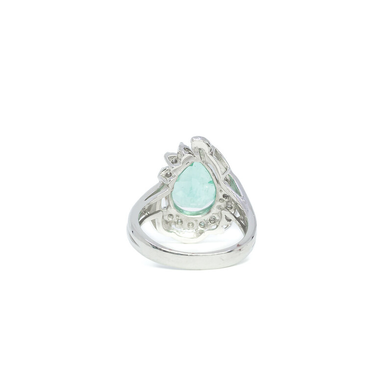 Platinum 3.11ct Pear Cut Emerald & Diamond Ring Size M Val $12750 #59426