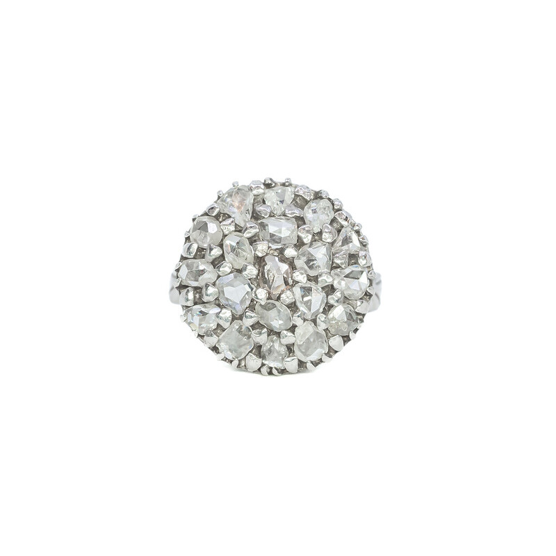 14ct White Gold Antique Rose Cut Diamond Ring Size J1/2 #190280