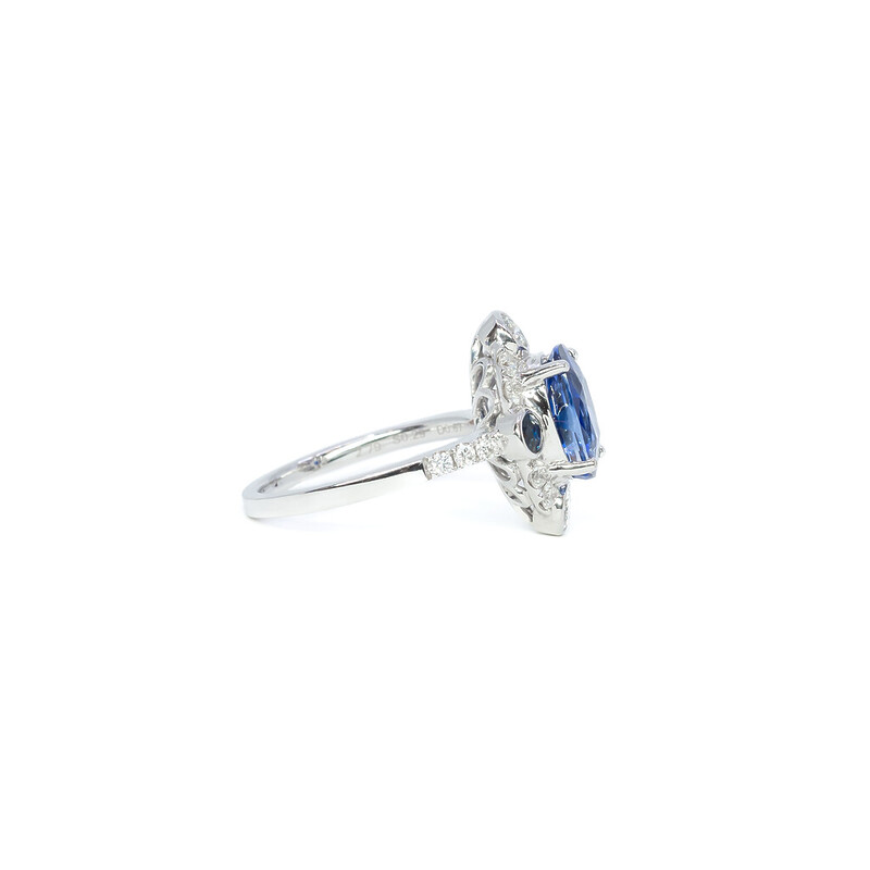 *New* 18ct White Gold 2.79ct Royal Blue Sapphire & Diamond Ring Val $16700 Size N #55750