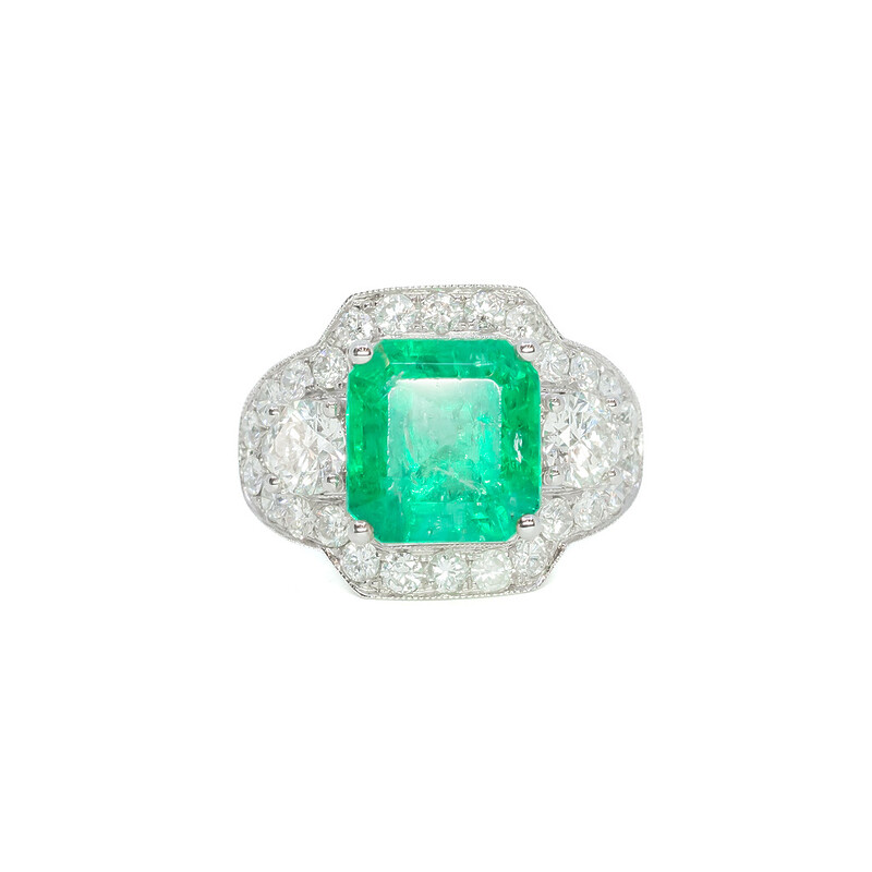 *New* 18ct Gold 5.7ct Natural Emerald & 2.65ct TDW Diamond Ring Val $59500 #56606