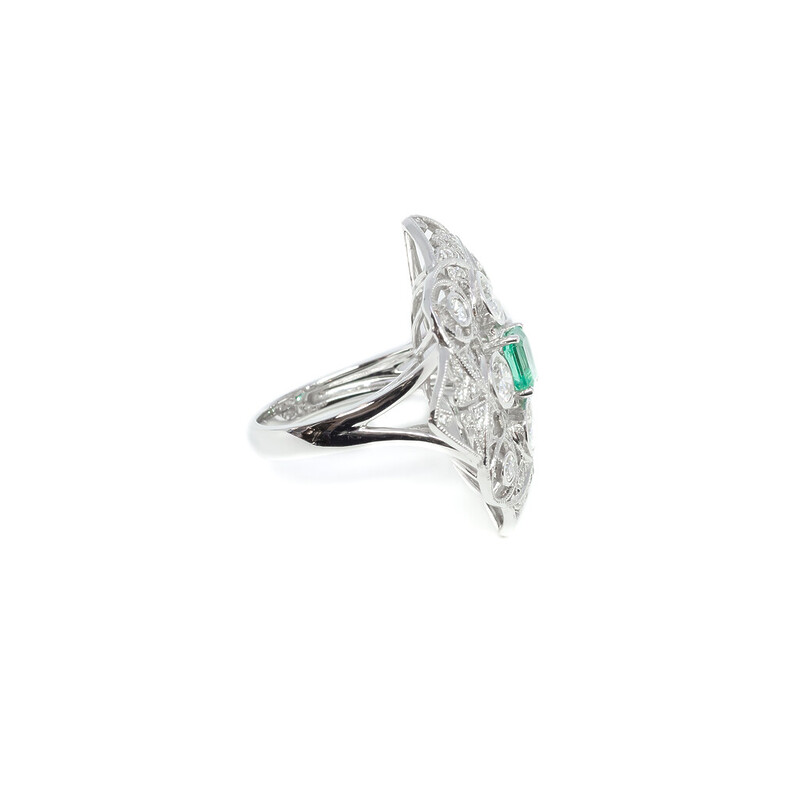 *New* 18ct Art Deco Style Emerald & 1.8 Ct TDW Diamond Cocktail Ring Val $14990 #52666