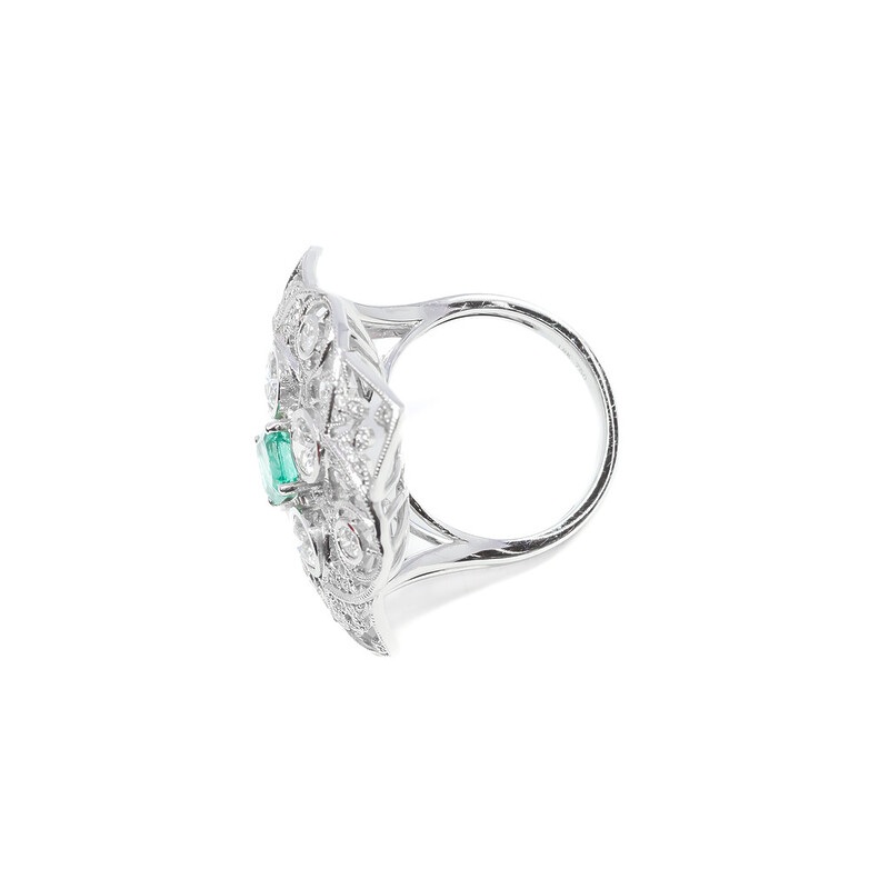 *New* 18ct Art Deco Style Emerald & 1.8 Ct TDW Diamond Cocktail Ring Val $14990 #52666