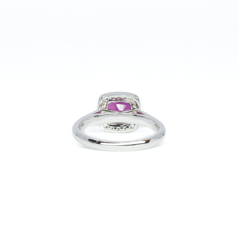 *New* 18ct White Gold Ruby & Diamond Halo Ring + Val $11500 Size N #190271