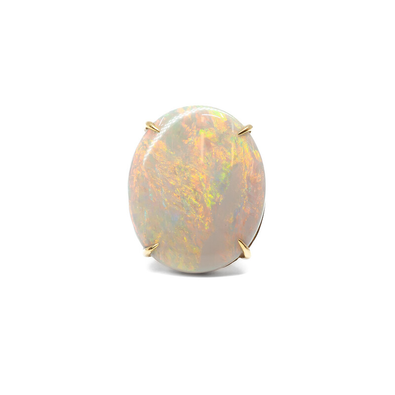 18ct 21.4ct Oval Opal Cabochon & Diamond Ring Val $13500 Size O 1/2 #53443