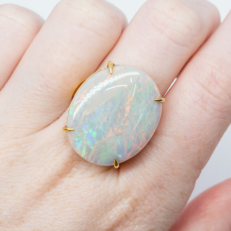 18ct 21.4ct Oval Opal Cabochon & Diamond Ring Val $13500 Size O 1/2 #53443