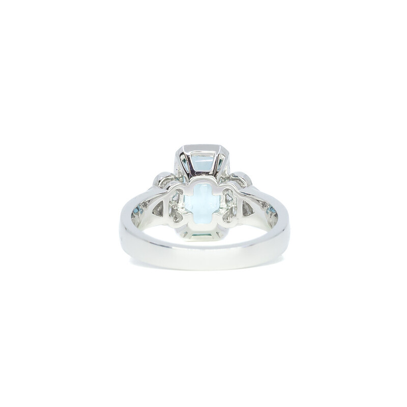 *New* Platinum 2.3ct Aquamarine & 0.6ct TW Diamond Ring Val $5850 Size N #52181