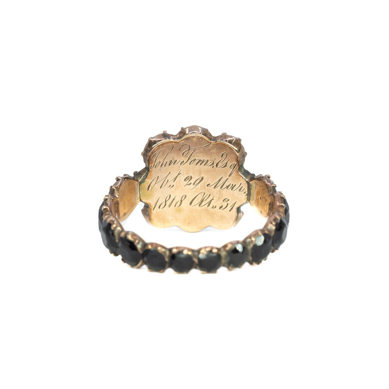 Antique Rose Gold & Black Onyx Mourning Ring C/1818 Size N #53445