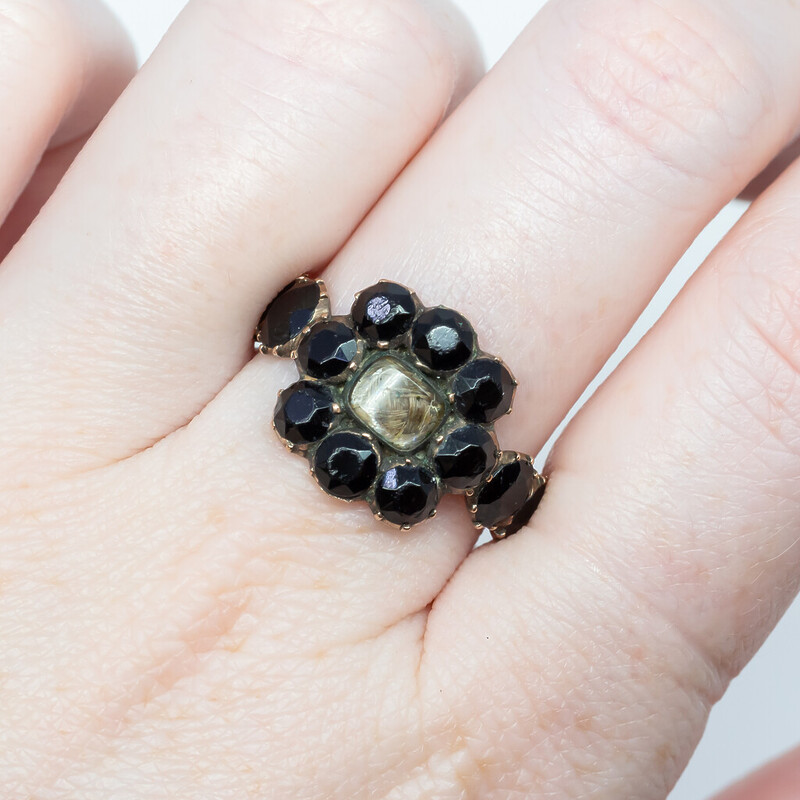 Antique Rose Gold & Black Onyx Mourning Ring C/1818 Size N #53445