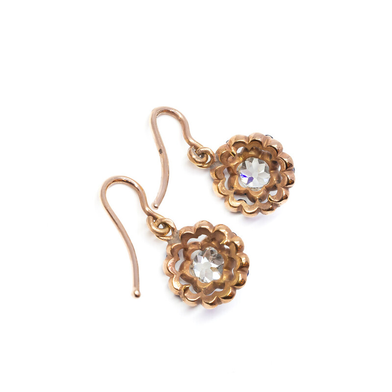 Antique 9ct Rose Gold 1.3ct TDW Diamond Rosette Drop Earrings Val $5850 C/1890 #53848