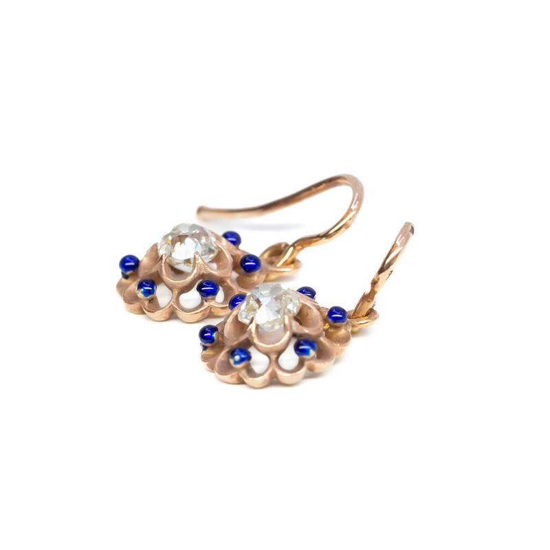 Antique 9ct Rose Gold 1.3ct TDW Diamond Rosette Drop Earrings Val $5850 C/1890 #53848