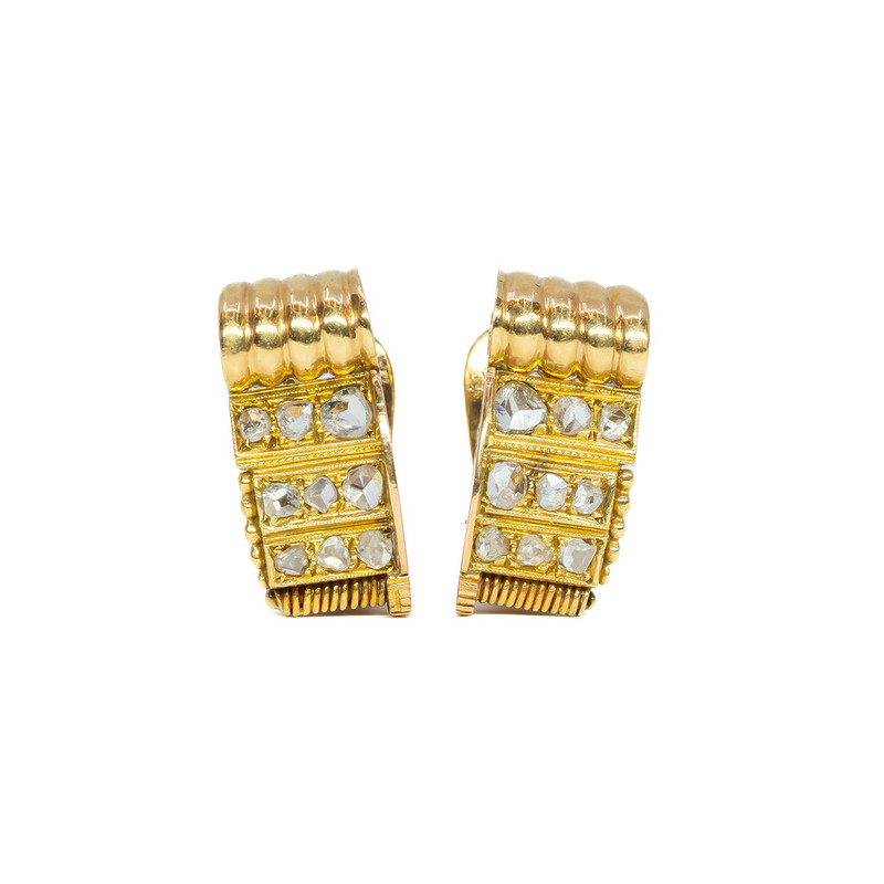 18ct Yellow Gold Antique Rose Cut Diamond Earrings Val $8050 #9104-4
