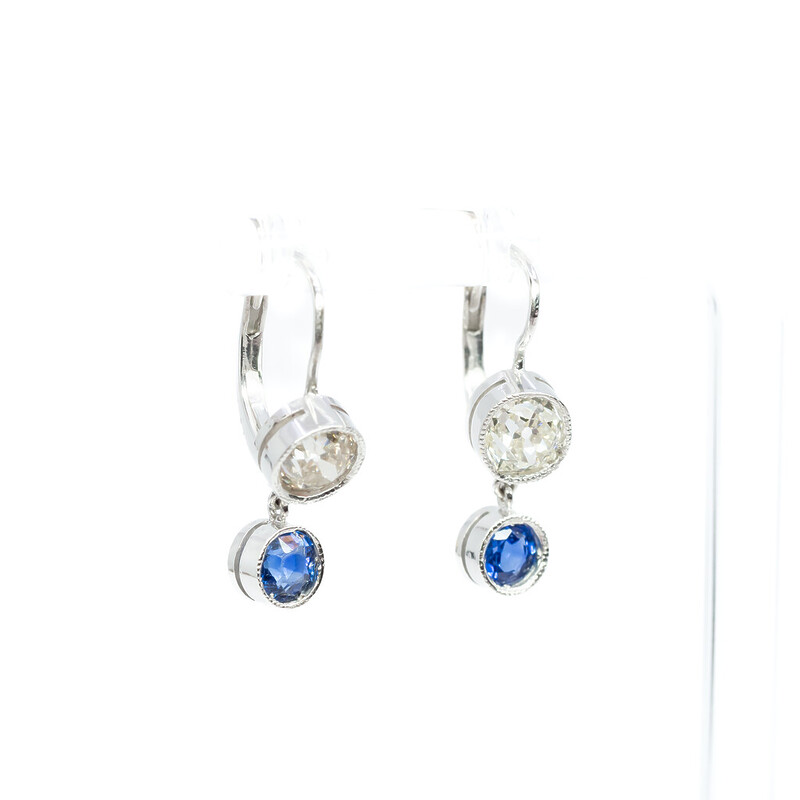 Antique 14ct White Gold 1.5ct Diamond & 0.74ct Sapphire Earrings Val $12700 #54323
