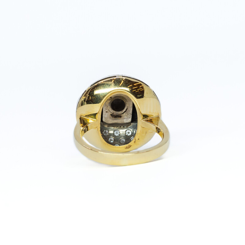 18ct 10.6gr 2-Tone Gold Onyx & Diamond Ring Val $6500 Size L #51064