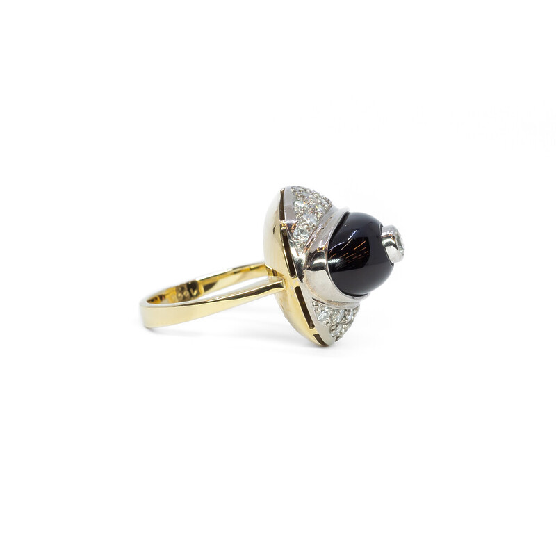 18ct 10.6gr 2-Tone Gold Onyx & Diamond Ring Val $6500 Size L #51064