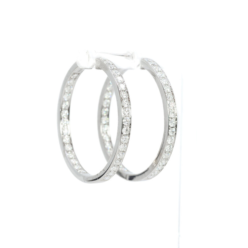 18ct White Gold 3.2ct TW Diamond Hoop Earrings Val $12970 #57113