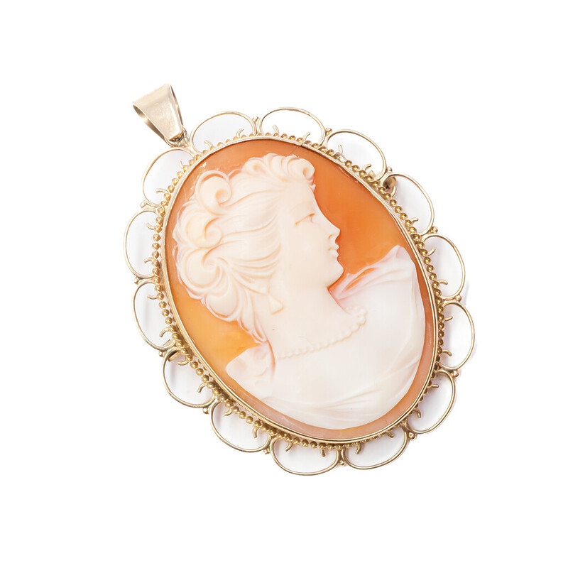 Vintage 9ct Yellow Gold Cameo Pendant / Brooch #57306