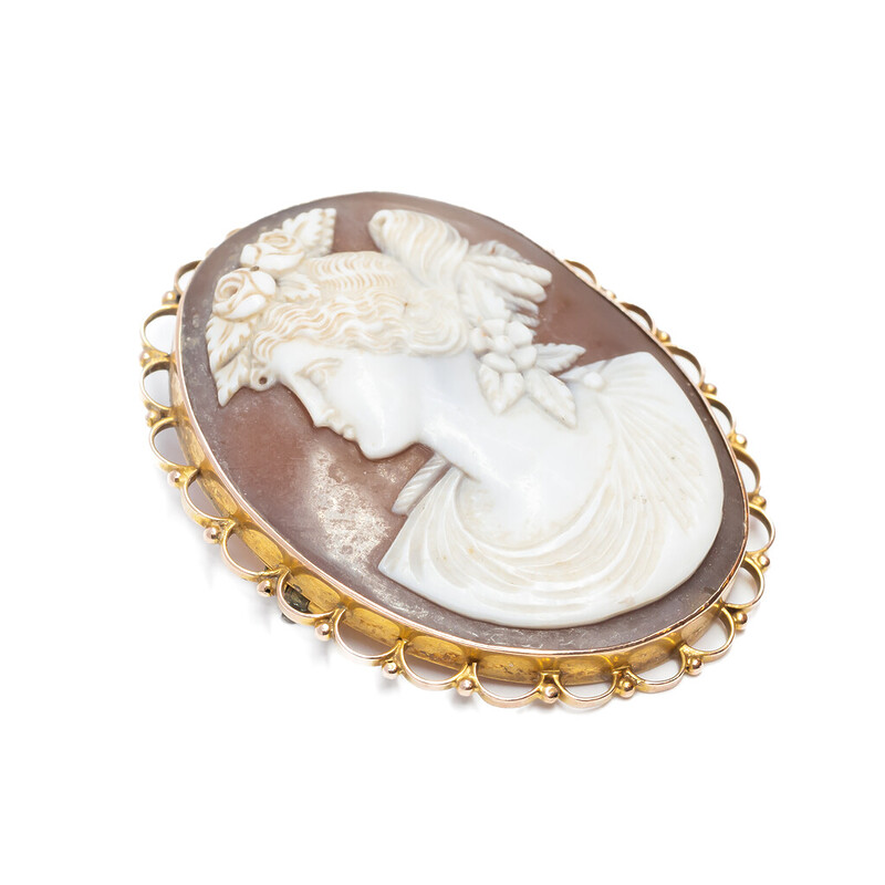 Vintage 9ct Yellow Gold Cameo Brooch Pin / Pendant #55854