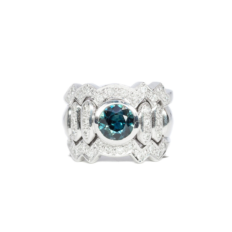 18ct White Gold Sapphire Diamond Trio Ring Set Val $10,950 Size L #56145