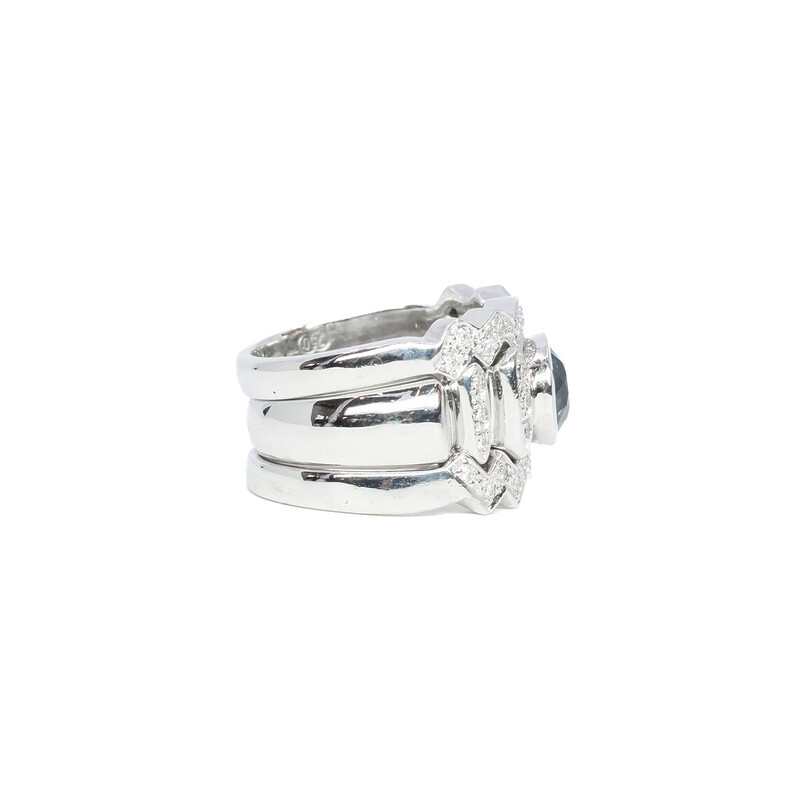 18ct White Gold Sapphire Diamond Trio Ring Set Val $10,950 Size L #56145