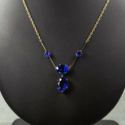 9ct Yellow Gold Antique Cobalt Glass Cable Link Necklace 41cm