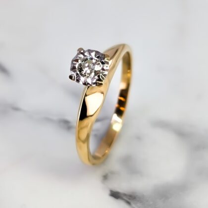 Vintage 18ct Old-Cut Solitaire Diamond Ring - Yellow Gold - Size L #2967