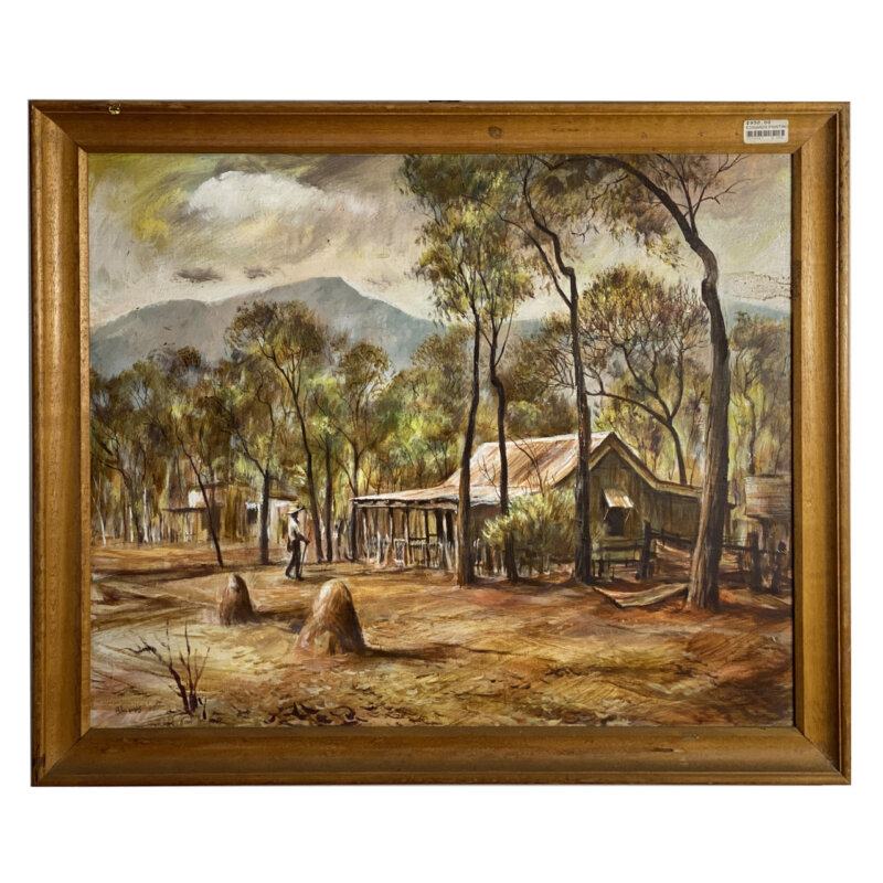 Edwards Painting - Bush Cottage & Stockman - Oil on Board #52045