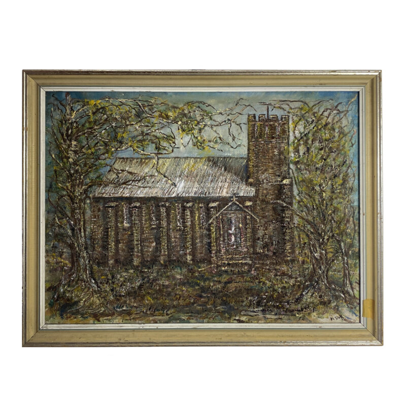 Margaret Dux Painting - Church In The Woods - Oil on Board #52050
