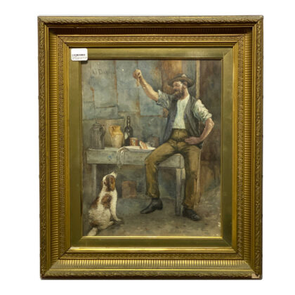 ALFRED JAMES DAPLYN (1844-1926) PAINTING - MAN & DOG - WATERCOLOUR C/1896 #9390