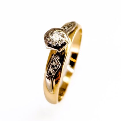 Vintage Diamond Ring - 18ct Yellow Gold & Platinum - Size L 1/2 #19190