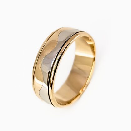 18ct Two-Tone Gold Men's Wedding Band – Wave Design