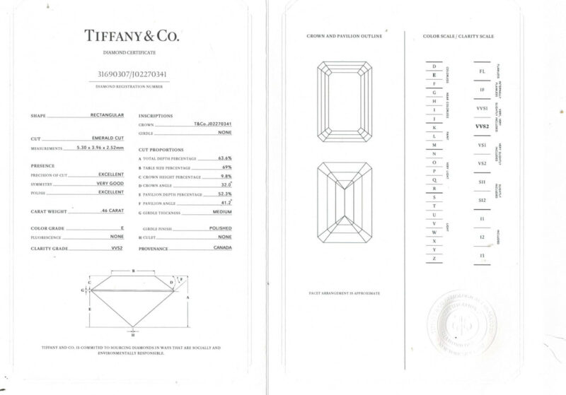 Tiffany & Co. 0.46ct E/VVS2 Platinum Solitaire Diamond Ring + Cert & Box #53750