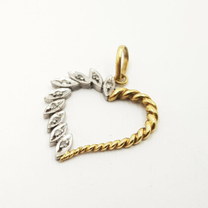 9ct Two Tone Gold Love Heart Diamond Pendant #56519