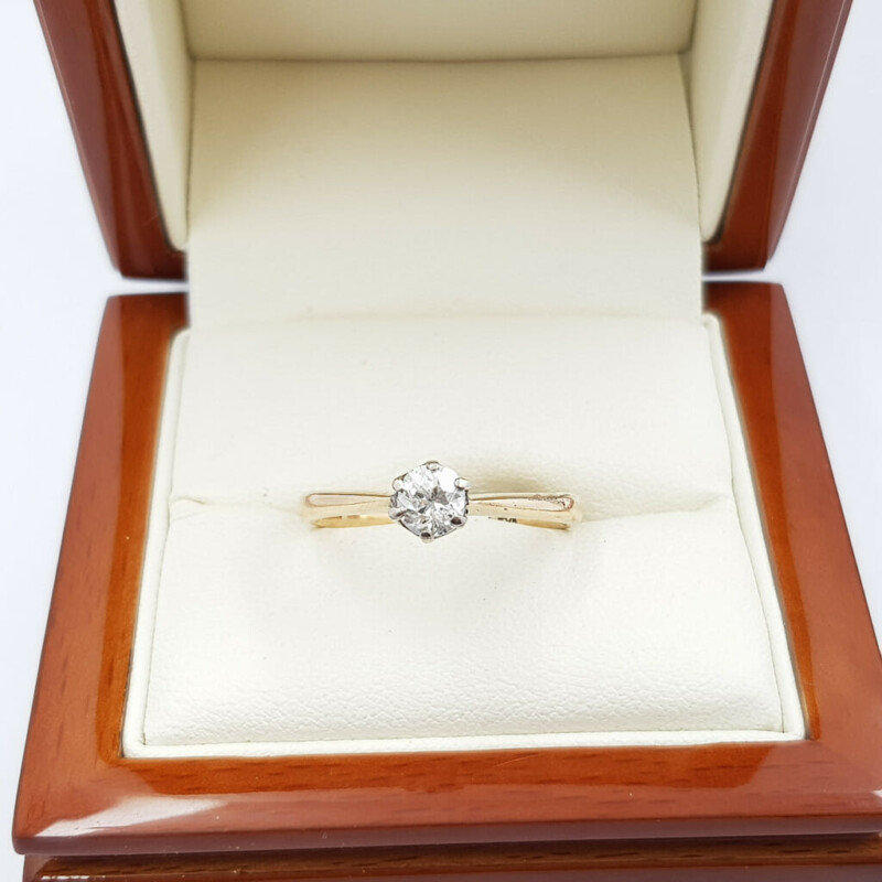 14ct Yellow Gold 0.35ct Diamond (A/F) Solitaire Ring Val $3450 Size N1/2 #55649