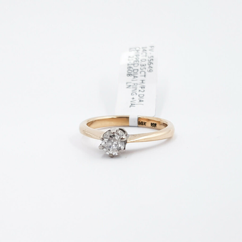 14ct Yellow Gold 0.35ct Diamond (A/F) Solitaire Ring Val $3450 Size N1/2 #55649