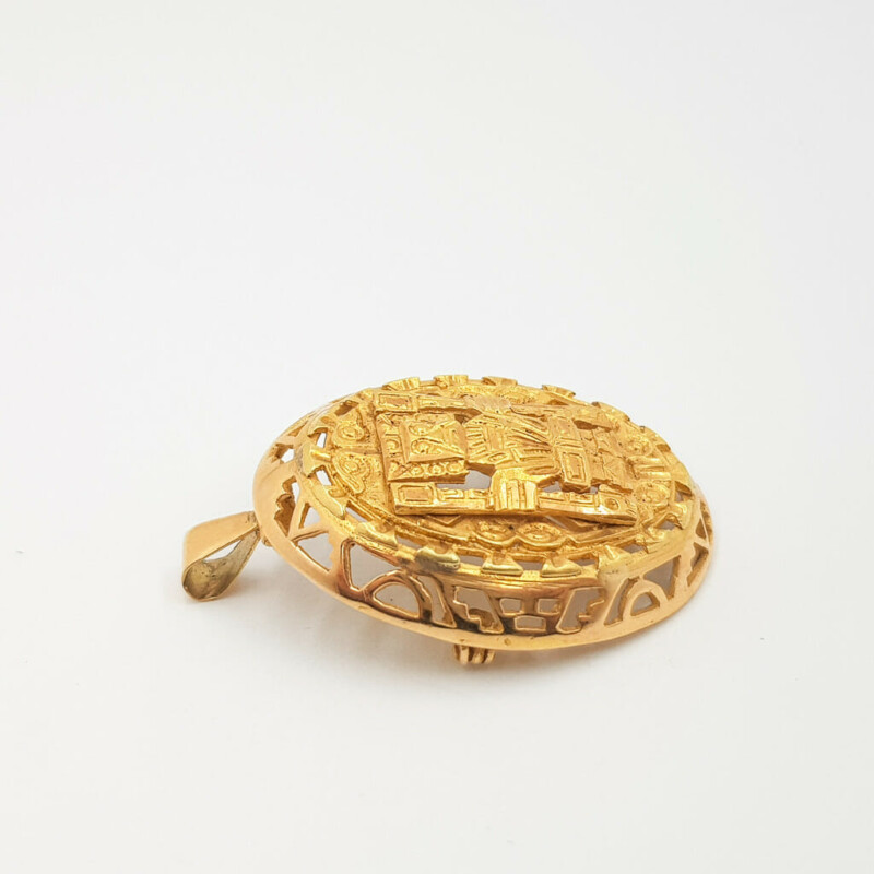 18ct Yellow Gold Inca (Native American) Design Pendant / Brooch #56204