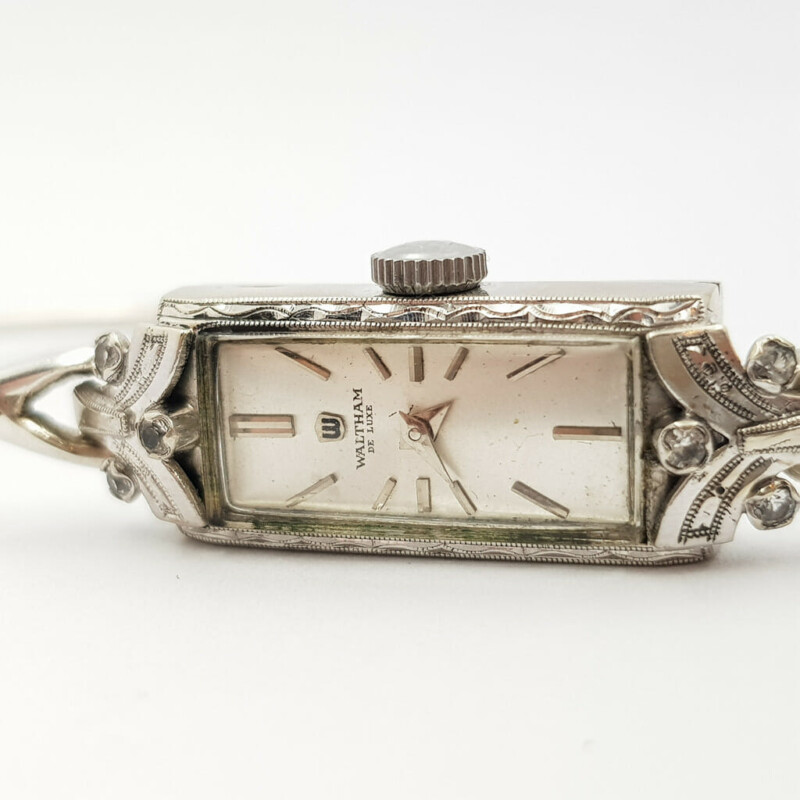 14ct Gold Waltham De Luxe Art Deco Antique Watch (Silver Band) #57199