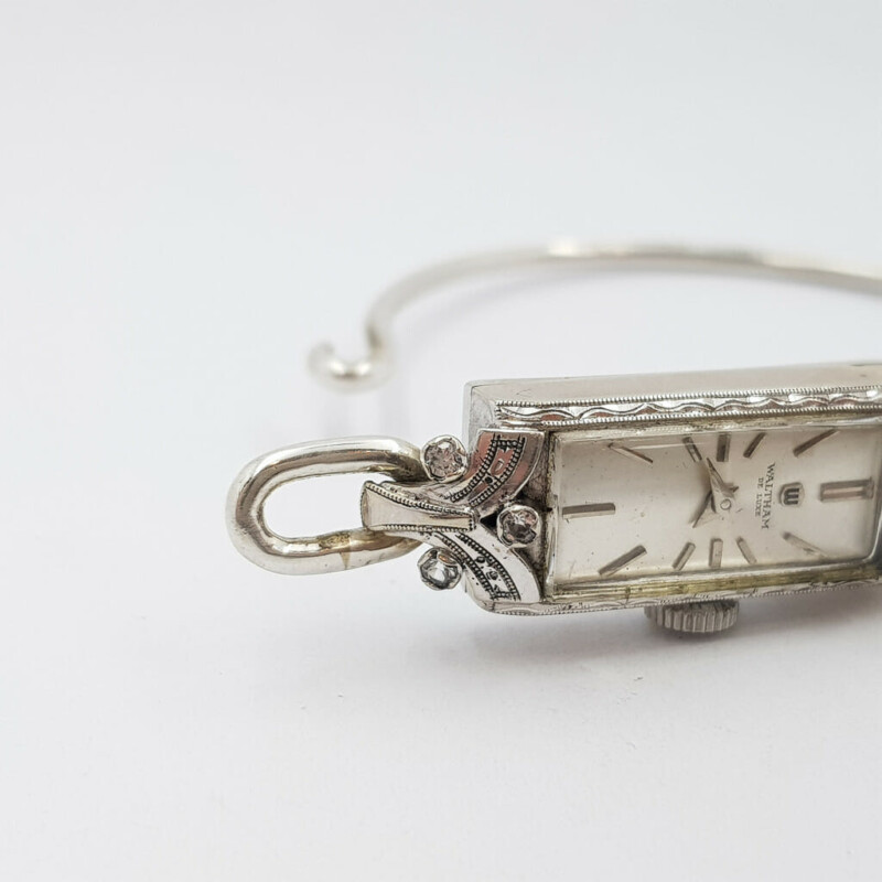 14ct Gold Waltham De Luxe Art Deco Antique Watch (Silver Band) #57199