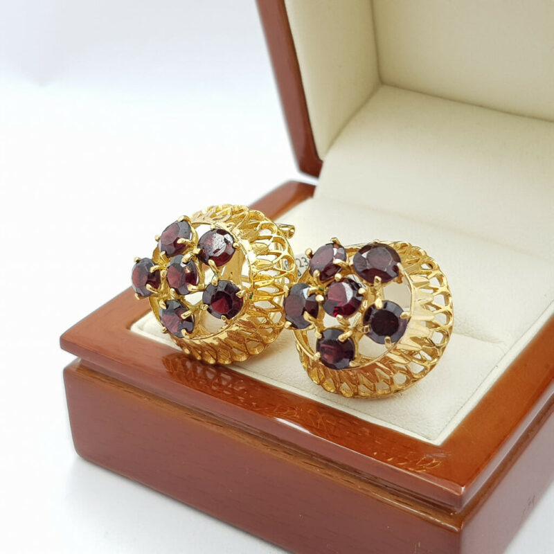 21ct Yellow Gold Garnet Dome Stud Earrings #56423