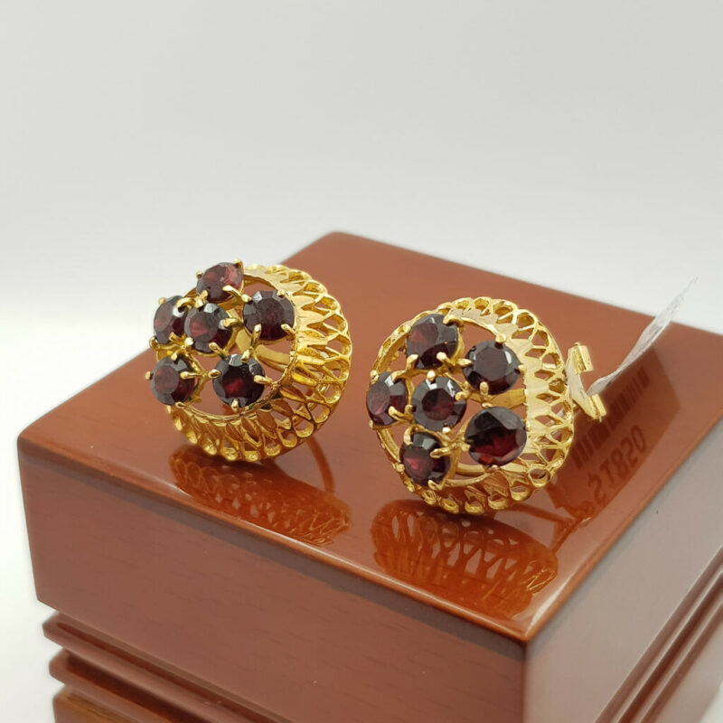 21ct Yellow Gold Garnet Dome Stud Earrings #56423