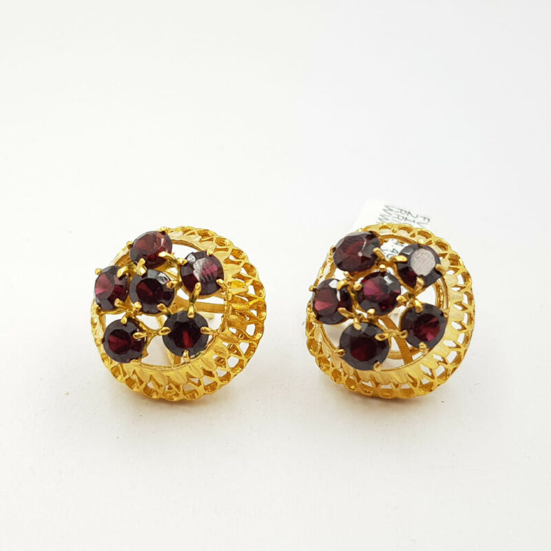 21ct Yellow Gold Garnet Dome Stud Earrings #56423