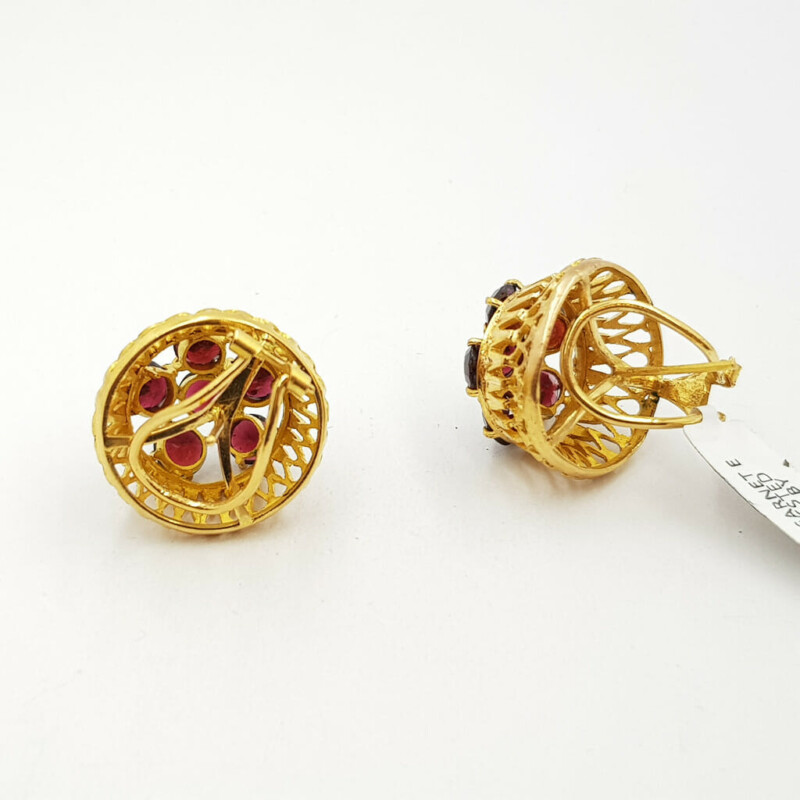 21ct Yellow Gold Garnet Dome Stud Earrings #56423